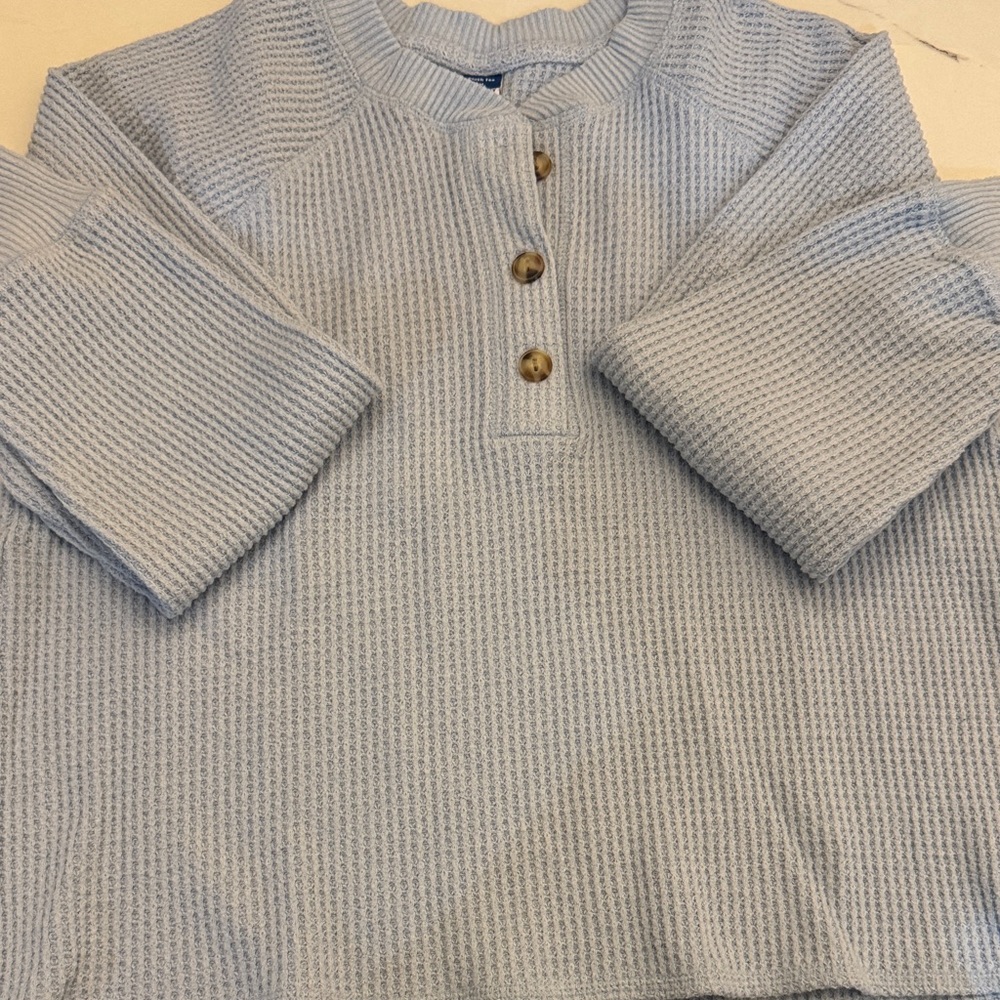 Old Navy Light Blue Waffle Knit Button Down Shirt